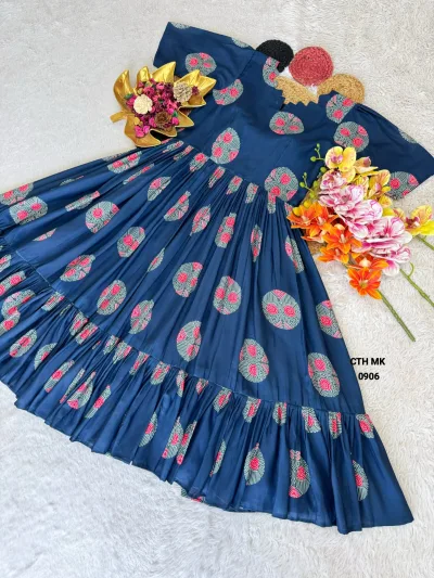 Trending Floral Print Cotton Midi Gown
